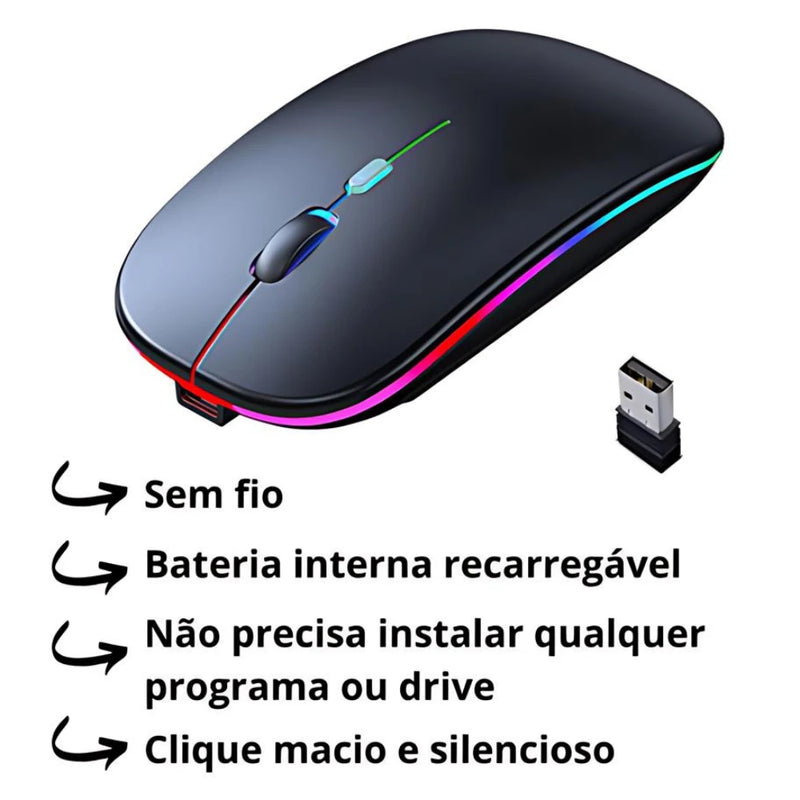 Mouse Sem Fio Recarregável Led Rgb 2.4 Ghz Sem Fio.