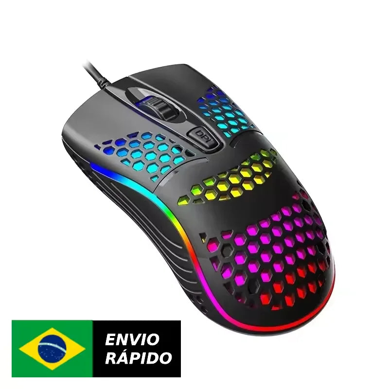 Mouse USB RGB Design moderno LED colorido compatível versátil e preciso