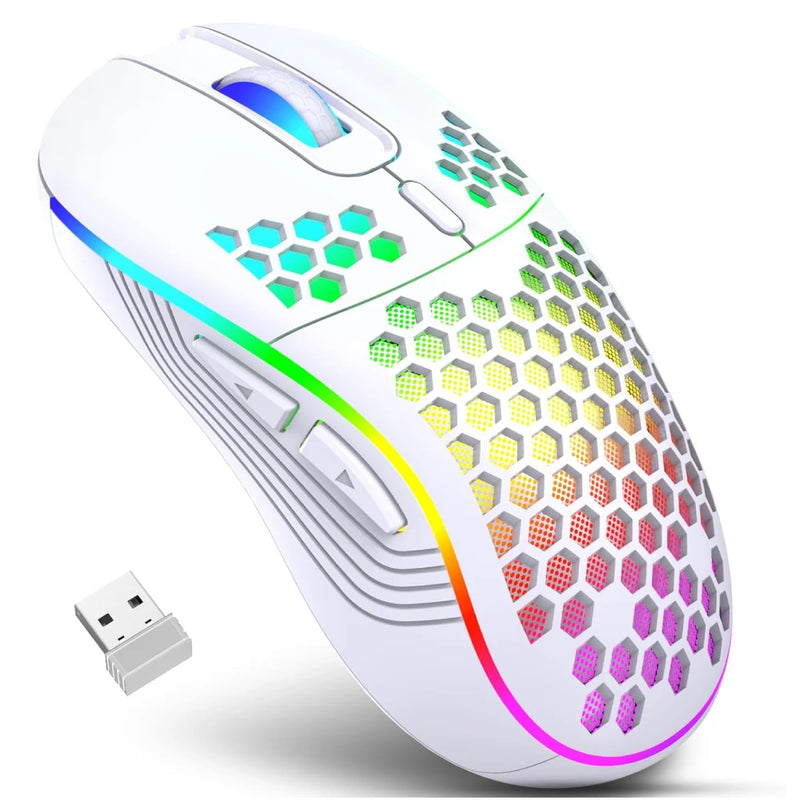 Mouse para jogos sem fio 2.4G RGB com iluminação e carregamento, DPI ajustável, design ergonômico