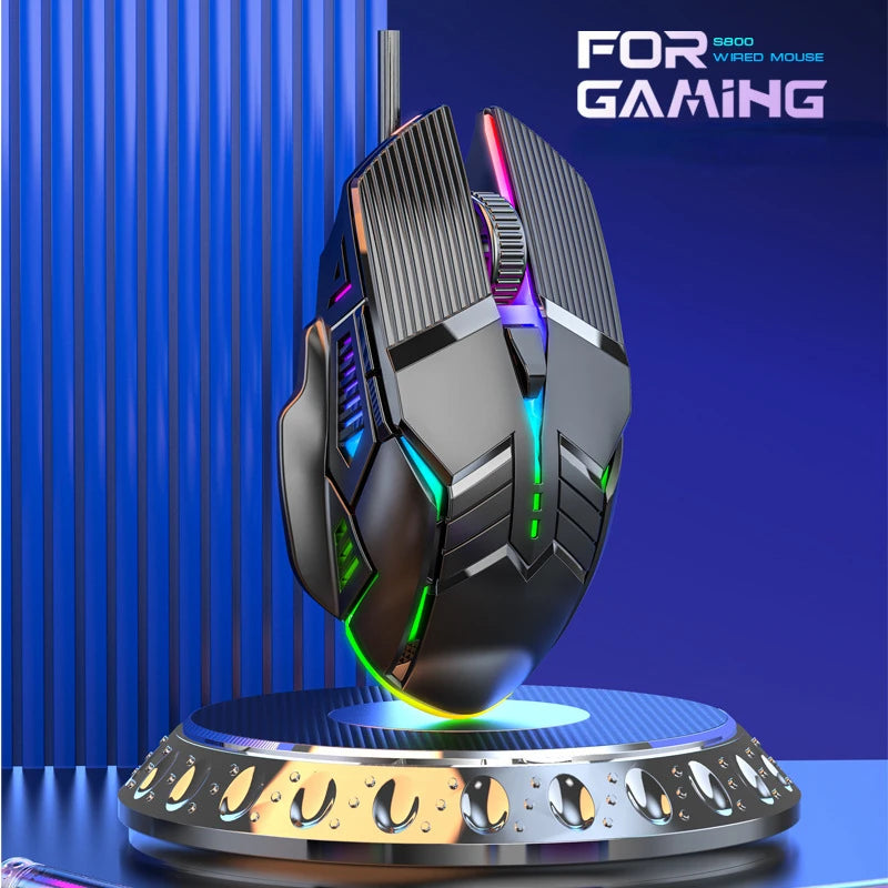 Mouse USB Gaming RGB 3200DPI Ergonômico Wired 6 Botões LED Silencioso