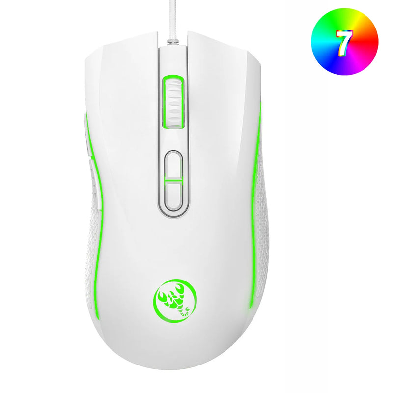 Mouse HXSJ A869 óptico ergonômico RGB ABS 4 níveis de ajuste de resolução para jogos com fio