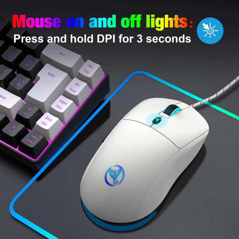 Mouse gamer com fio de 6 teclas ajustável 3600 dpi 7 cores RGB