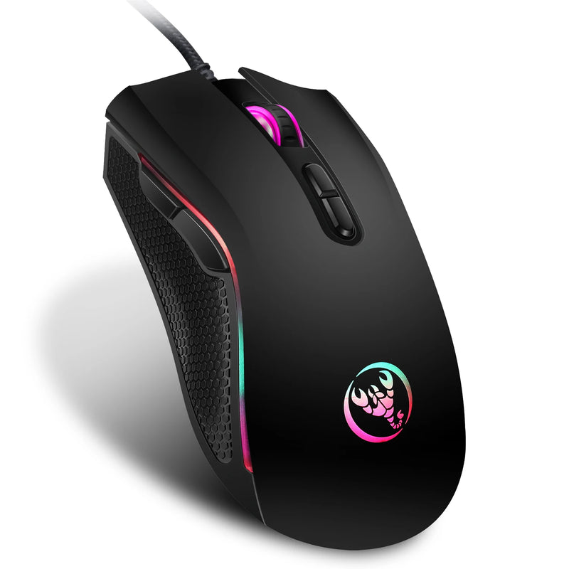 Mouse HXSJ A869 óptico ergonômico RGB ABS 4 níveis de ajuste de resolução para jogos com fio