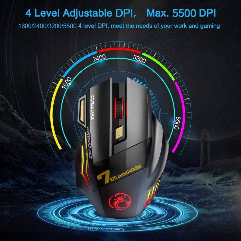 Mouse Bluetooth recarregável sem fio para PC Gamer ergonômico 5500 DPI