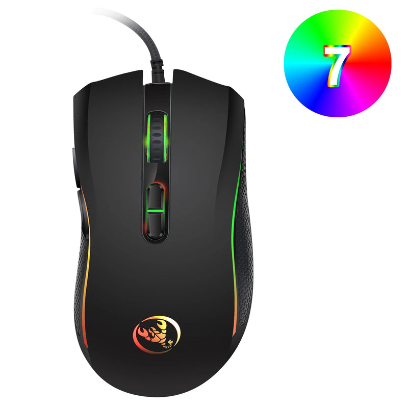 Mouse HXSJ A869 óptico ergonômico RGB ABS 4 níveis de ajuste de resolução para jogos com fio