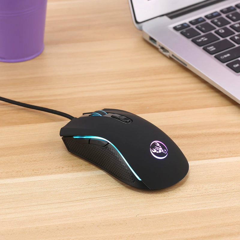 Mouse HXSJ A869 óptico ergonômico RGB ABS 4 níveis de ajuste de resolução para jogos com fio