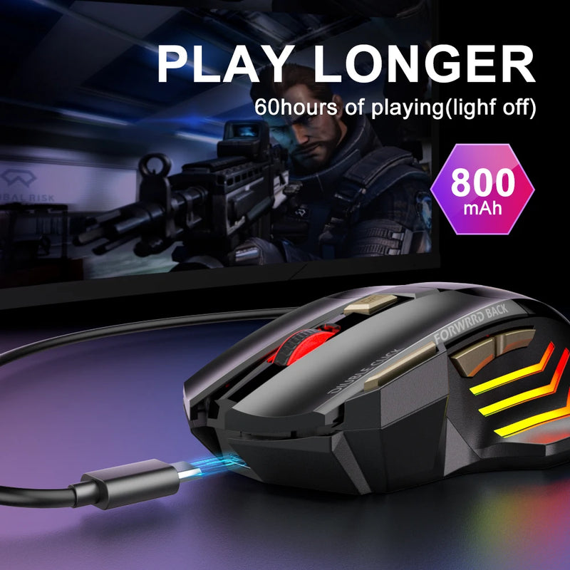 Mouse Bluetooth recarregável sem fio para PC Gamer ergonômico 5500 DPI