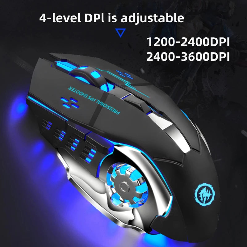 Mouse Gamer sem fio recarregável para jogos de computador, bluetooth silencioso 2.4G USB, retroiluminação mecânica