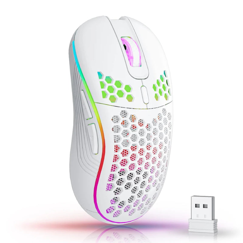 Mouse para jogos sem fio 2.4G RGB com iluminação e carregamento, DPI ajustável, design ergonômico