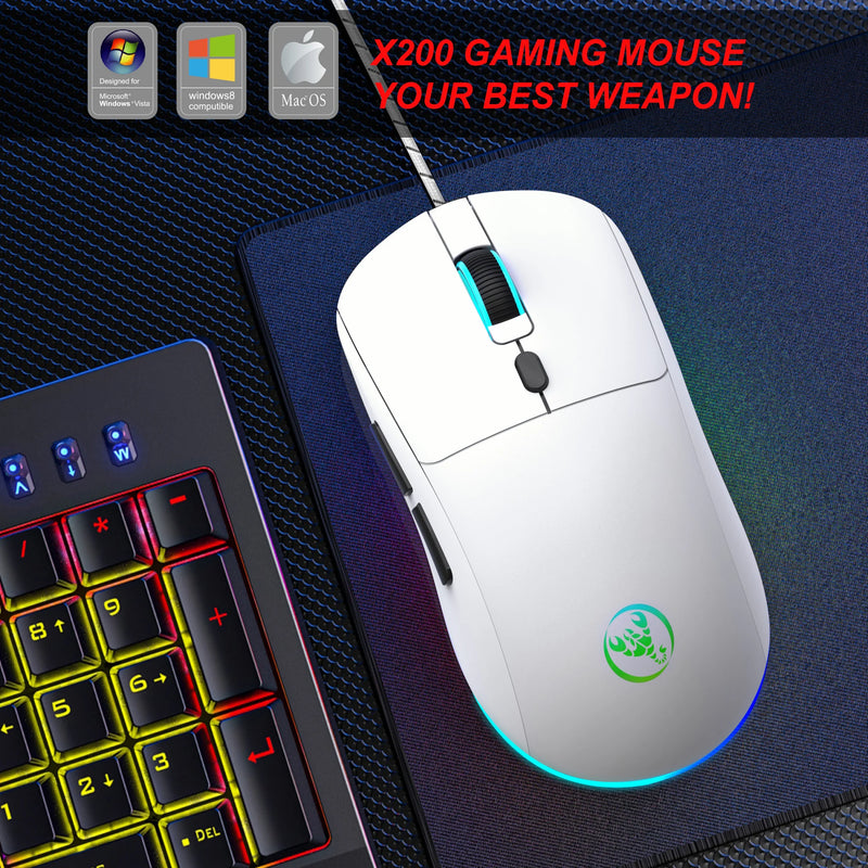 Mouse gamer com fio de 6 teclas ajustável 3600 dpi 7 cores RGB