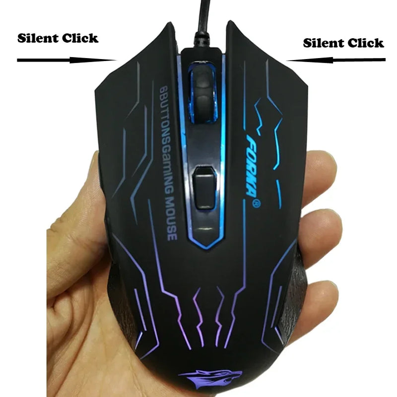 Mouse Óptico Gamer  FORKA Silent Click USB Wired  6 Botões 3200DPI