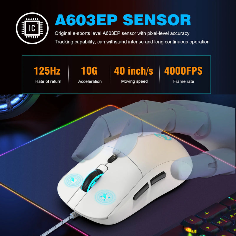 Mouse gamer com fio de 6 teclas ajustável 3600 dpi 7 cores RGB