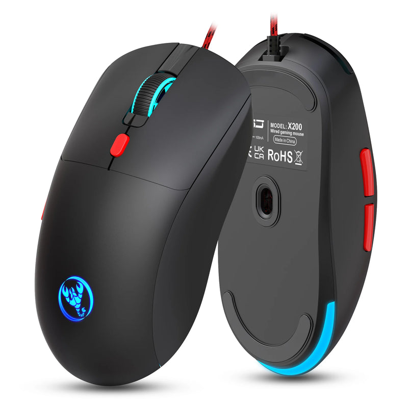 Mouse gamer com fio de 6 teclas ajustável 3600 dpi 7 cores RGB