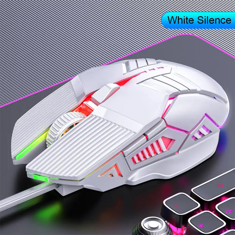 Mouse USB Gaming RGB 3200DPI Ergonômico Wired 6 Botões LED Silencioso