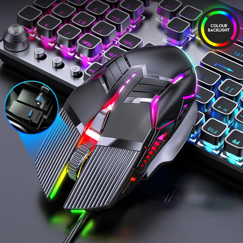 Mouse USB Gaming RGB 3200DPI Ergonômico Wired 6 Botões LED Silencioso